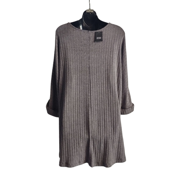 Buckle Black Women Oversize Dark Grey Vneck Sweater Shortsleeve Stretch Sz L NWT - Picture 2 of 11